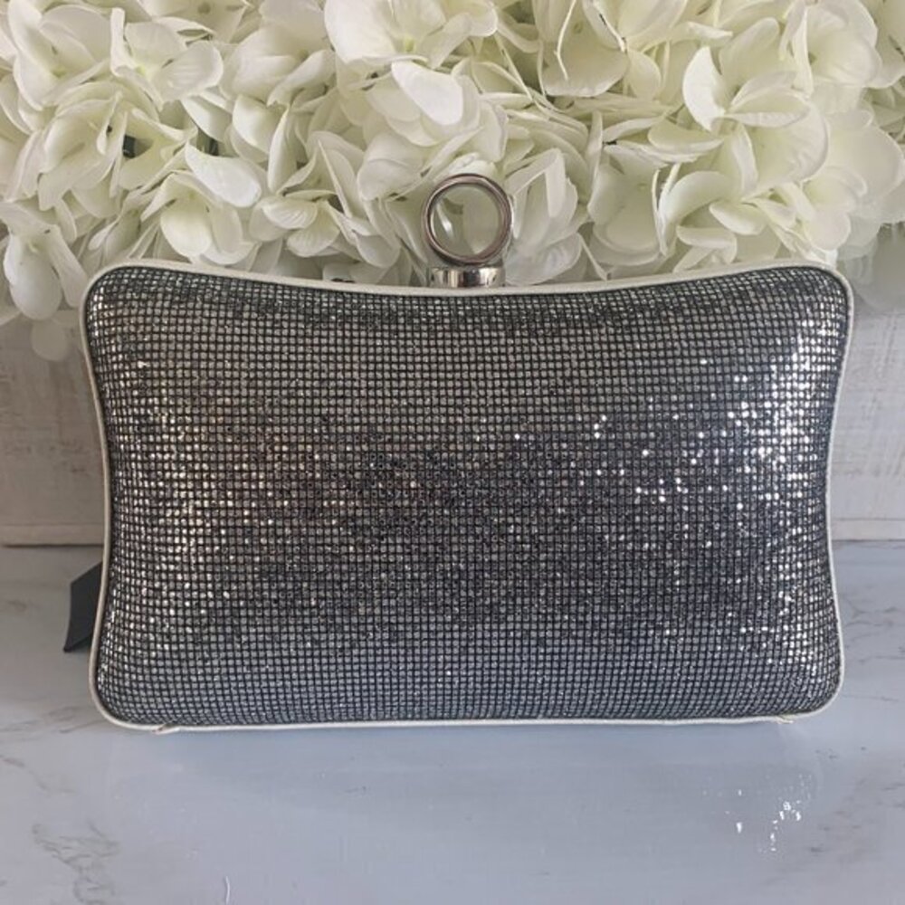 Halston Heritage Sparkly Silver Clamshell Clutch